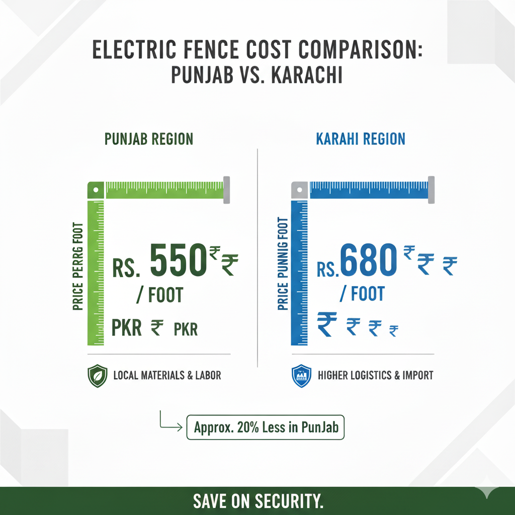 Electric fence cost comparison between Punjab and Karachi regions in Pakistan