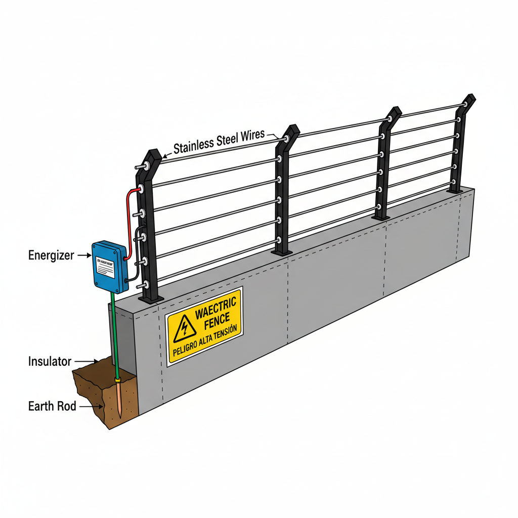 Diagram of how an electric fence system works from AMS Security Vision