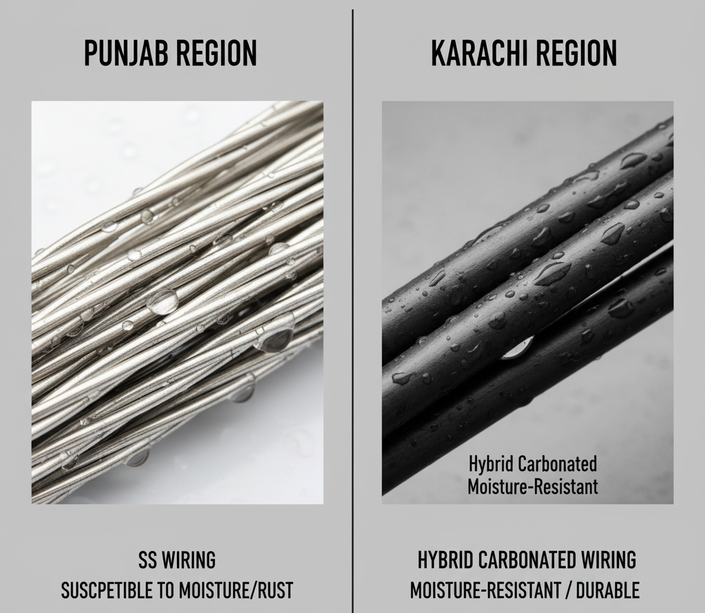 Electric fence wiring materials comparison for Punjab vs Karachi regions