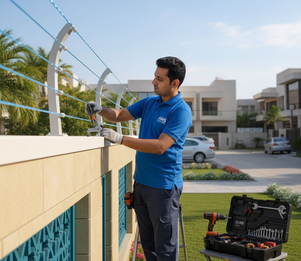 Professional electric fence installation service in Lahore Karachi Islamabad by AMS Security Vision